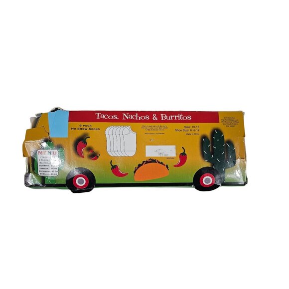 Tacos Nachos Burritos No Show Socks 6-Pack, Sz 10-13 (Fits 6.5-12) - Picture 3 of 3